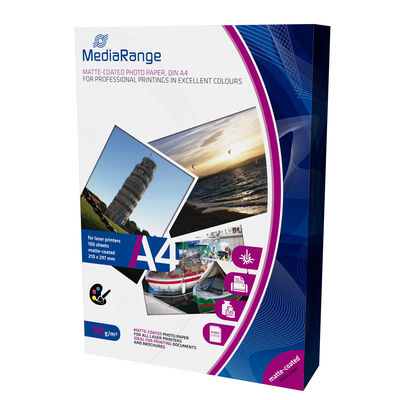 MediaRange Laserdrucker-Fotopapier DIN A4, matt, 120 g/qm - 100 Blatt - MRINK106