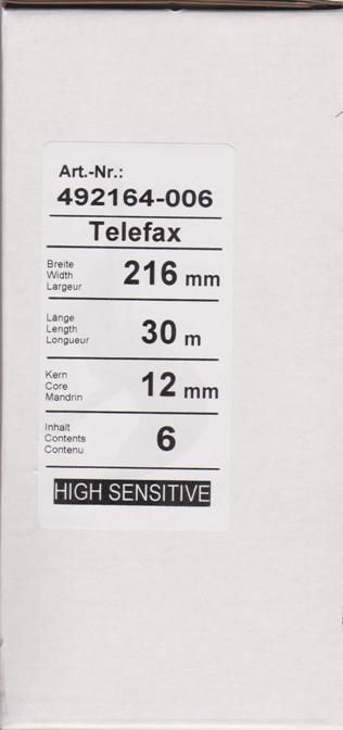 Thermopapier-Faxrollen weiss - 216mm x 12mm x 30mtr (6er Pack)